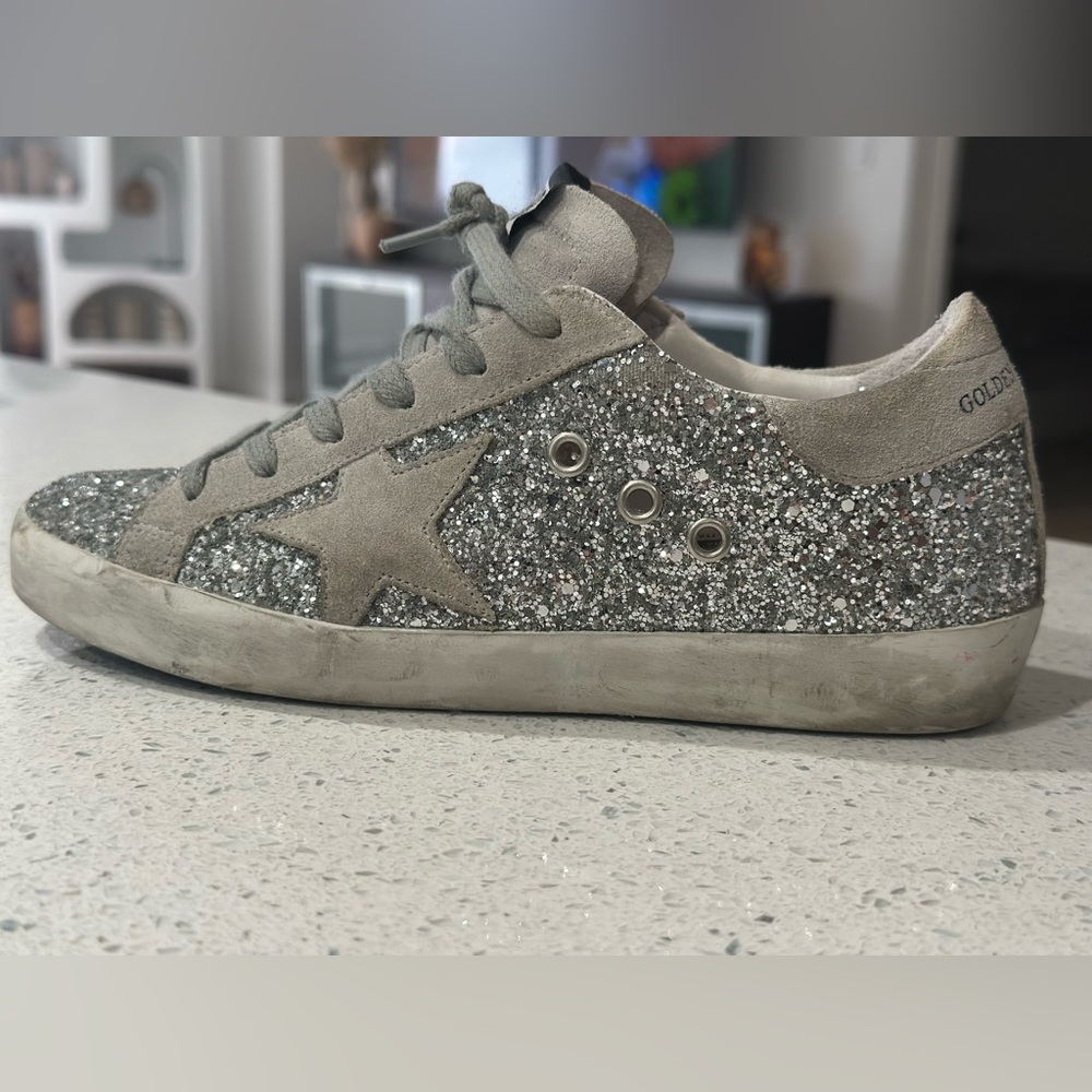 Golden Goose Silver Glitter Superstar Low-Top Sneakers